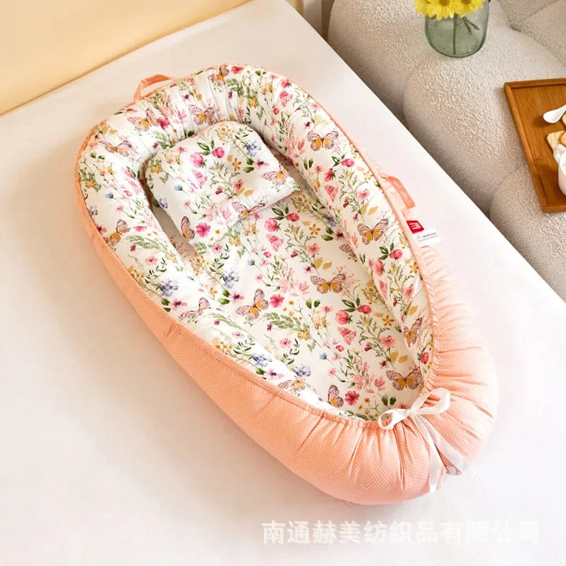 Lit de voyage pour bébé en bas âge, berceau en coton pour nouveau-né, berceau pare-chocs, nouveau lit nid de bébé 85x50cm avec oreiller, berceau Portable