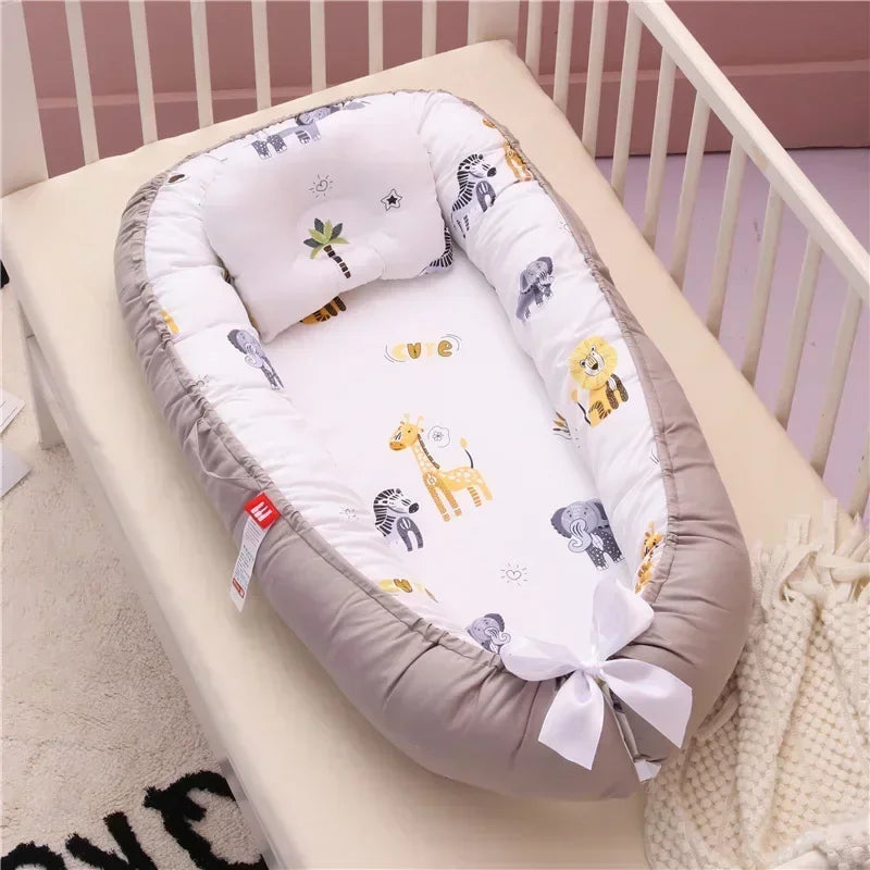 Lit de voyage pour bébé en bas âge, berceau en coton pour nouveau-né, berceau pare-chocs, nouveau lit nid de bébé 85x50cm avec oreiller, berceau Portable