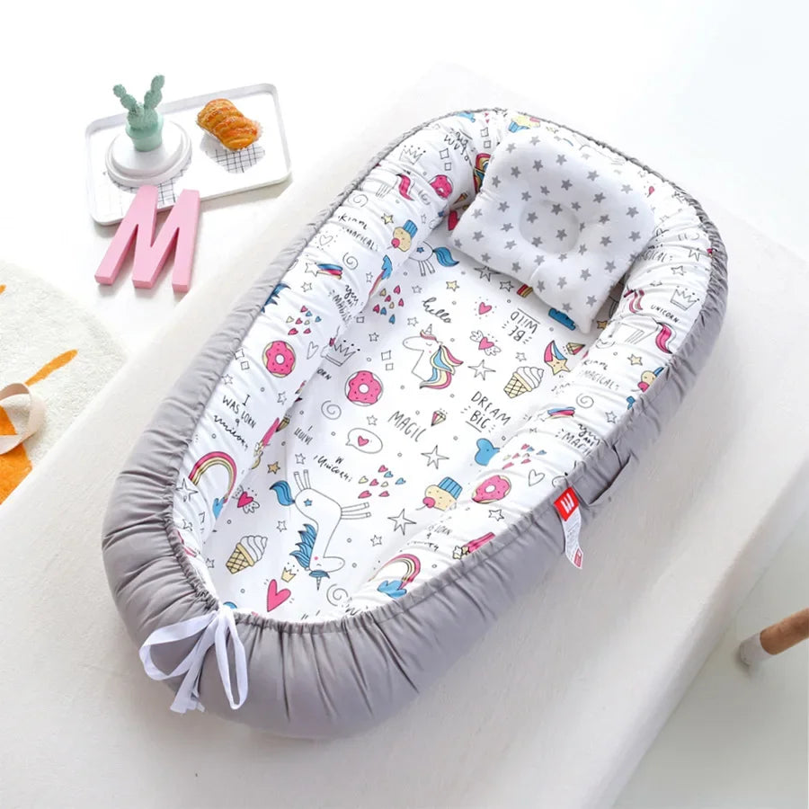 Lit de voyage pour bébé en bas âge, berceau en coton pour nouveau-né, berceau pare-chocs, nouveau lit nid de bébé 85x50cm avec oreiller, berceau Portable