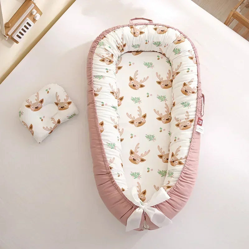 Lit de voyage pour bébé en bas âge, berceau en coton pour nouveau-né, berceau pare-chocs, nouveau lit nid de bébé 85x50cm avec oreiller, berceau Portable