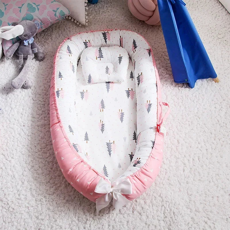 Lit de voyage pour bébé en bas âge, berceau en coton pour nouveau-né, berceau pare-chocs, nouveau lit nid de bébé 85x50cm avec oreiller, berceau Portable