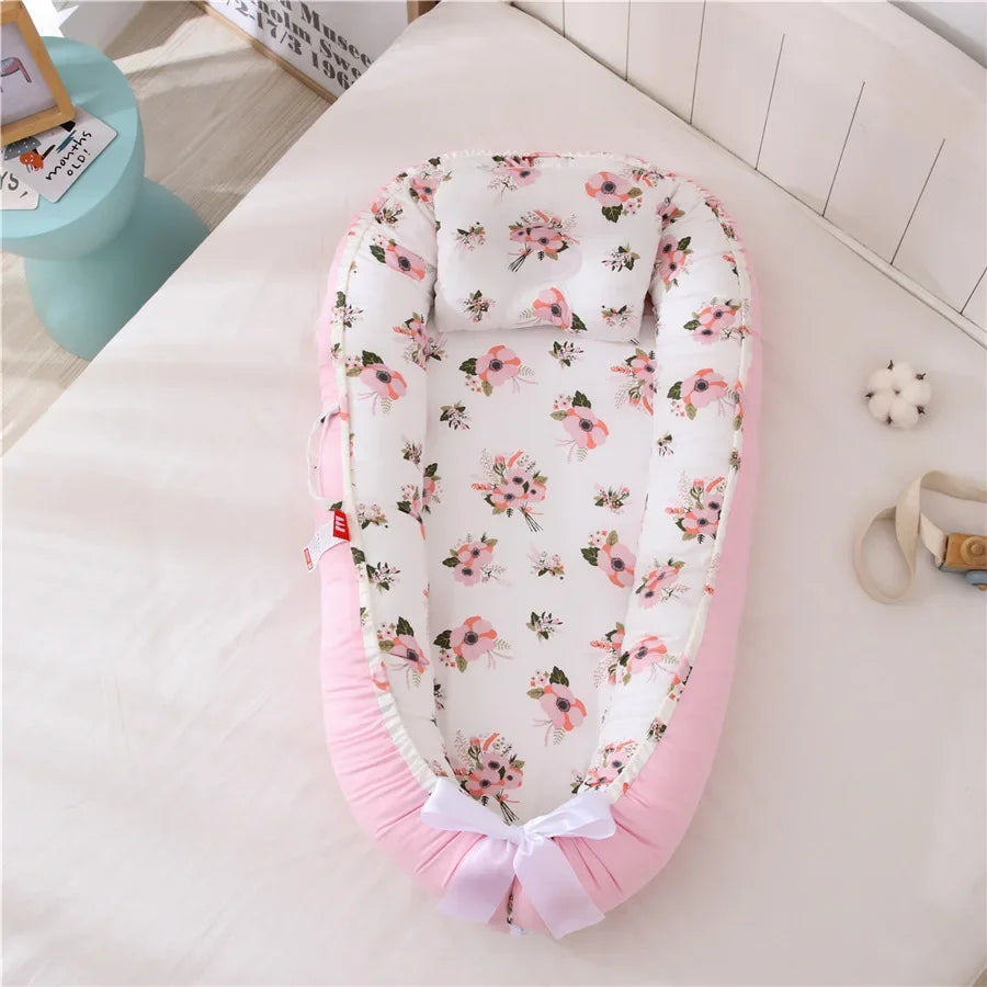 Lit de voyage pour bébé en bas âge, berceau en coton pour nouveau-né, berceau pare-chocs, nouveau lit nid de bébé 85x50cm avec oreiller, berceau Portable