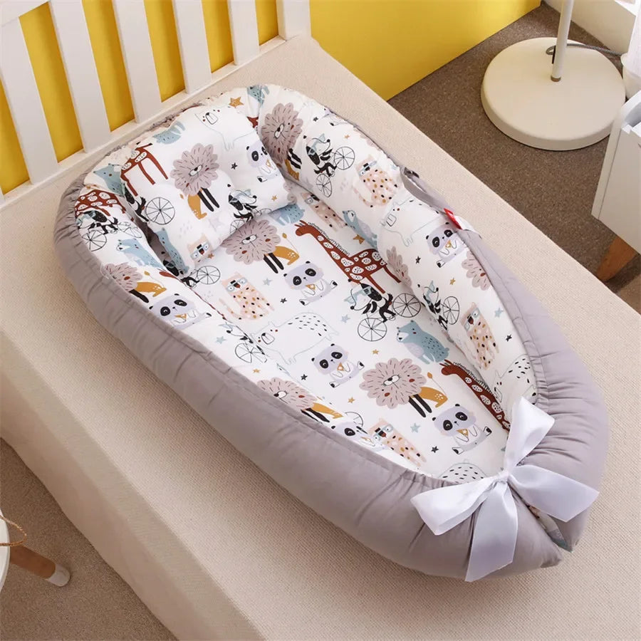 Lit de voyage pour bébé en bas âge, berceau en coton pour nouveau-né, berceau pare-chocs, nouveau lit nid de bébé 85x50cm avec oreiller, berceau Portable