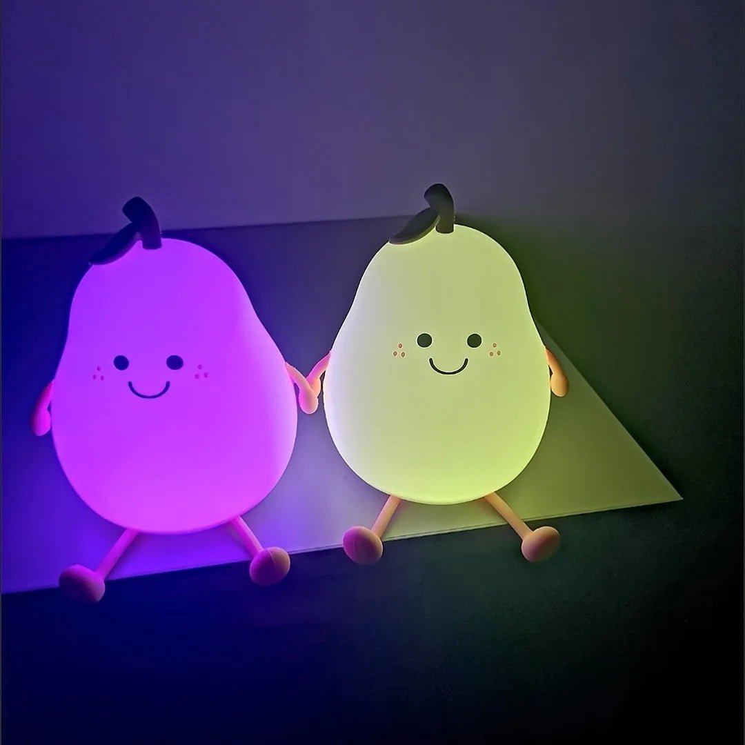 Creative Mini Cute Cartoon Pear Shaped Pat Light Bedroom Lamp Soft Silicone Rechargeable Night Light for Kids - AKA