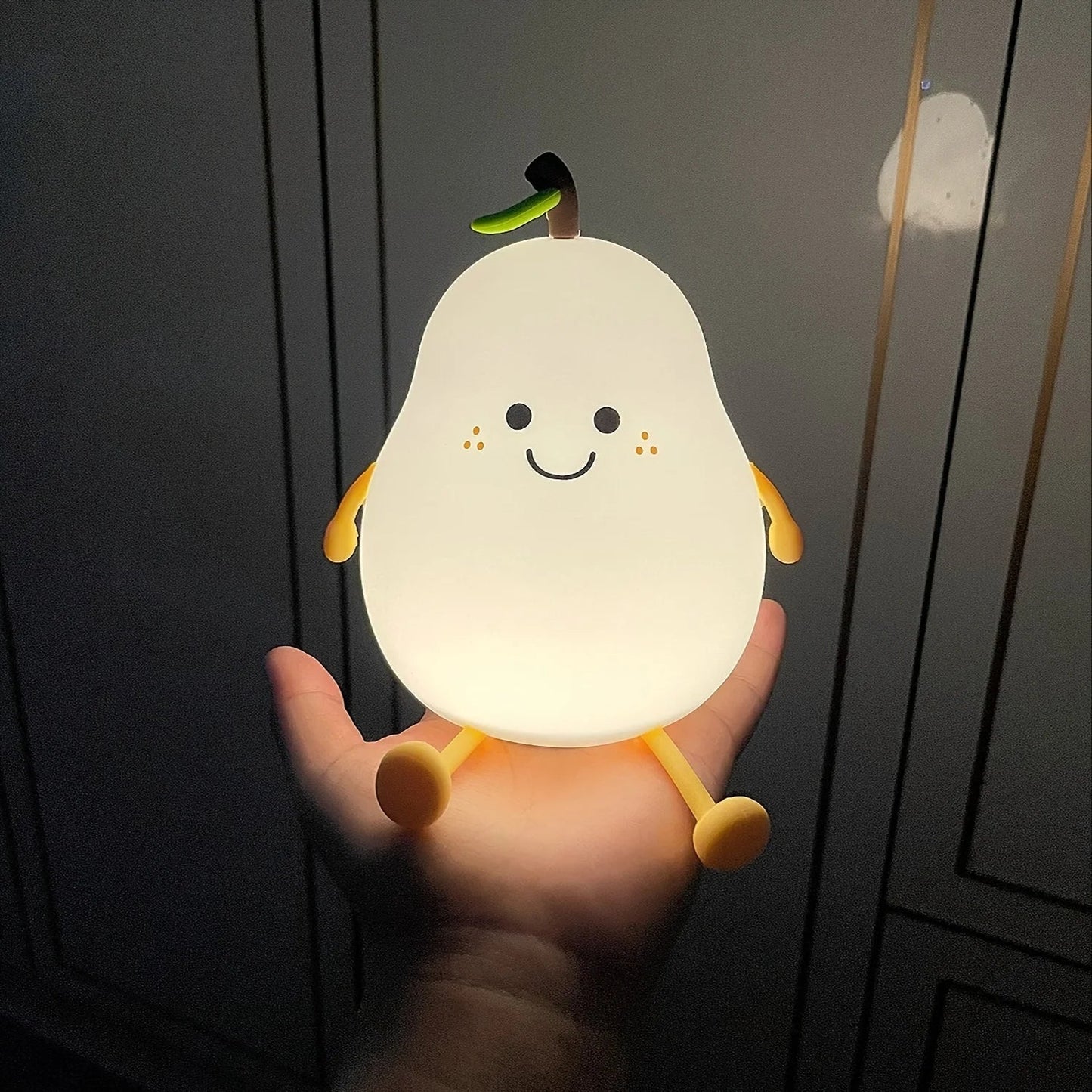 Creative Mini Cute Cartoon Pear Shaped Pat Light Bedroom Lamp Soft Silicone Rechargeable Night Light for Kids - AKA