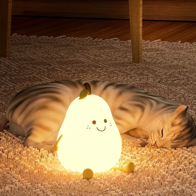 Creative Mini Cute Cartoon Pear Shaped Pat Light Bedroom Lamp Soft Silicone Rechargeable Night Light for Kids - AKA