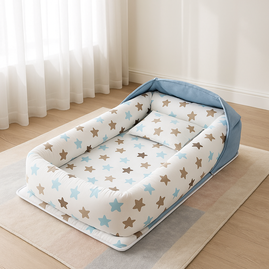 reducteur-de-lit-pour-bebe-etoile-bleu-marron