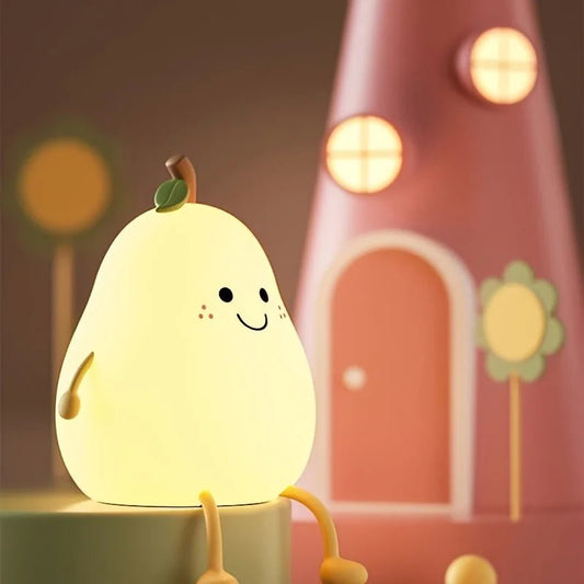 Creative Mini Cute Cartoon Pear Shaped Pat Light Bedroom Lamp Soft Silicone Rechargeable Night Light for Kids - AKA