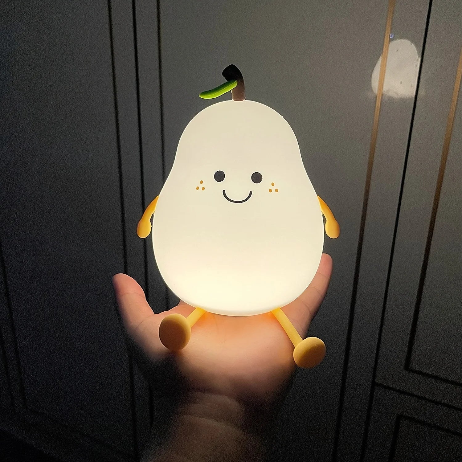 Creative Mini Cute Cartoon Pear Shaped Pat Light Bedroom Lamp Soft Silicone Rechargeable Night Light for Kids - AKA